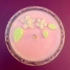 Handmade 100% Soy Wax Candle in Crystal Sugar Dish Sweet Pink Sugar Scent
